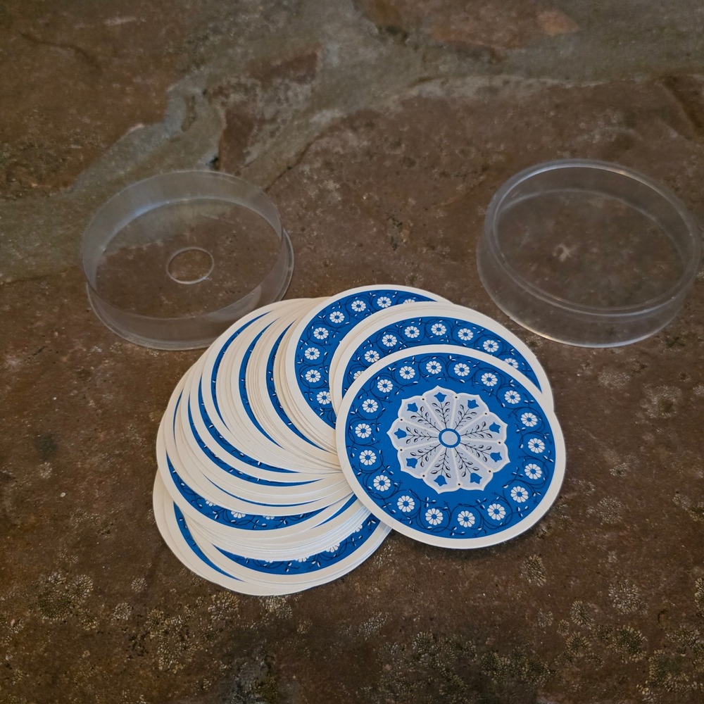 Vintage Knights Round Playing Cards Blue White Floral Mandala Circular Deck
